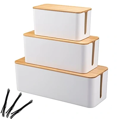 Abbildung von Kabel Organizer Box für Kabelführung Steckdosenleiste, Kabelmanagement Box,Aufbewahrungsbox zum Verstecken von Steckdosenleisten, zur Vermeidung Kabelsalat (White)