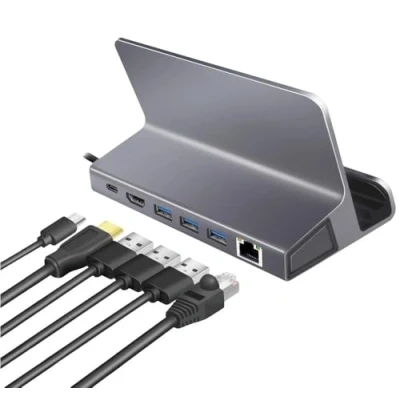 Abbildung von USB 3.2 Gen1 Dockingstation 6 Port mit PD (PowerDelivery 100W) aus Aluminium, Halterung für Tablets, Smartphones und Controller