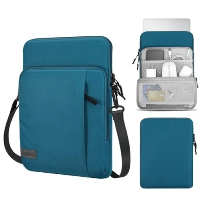 Abbildung von MoKo 13,3 Zoll Laptop Tasche Hülle, Tragetasche für MacBook Air 13 M3 M2 2024 2018, Pro 14 2021, Tab S8+ 12,4&quot;,Surface 8, Pfau Blau
