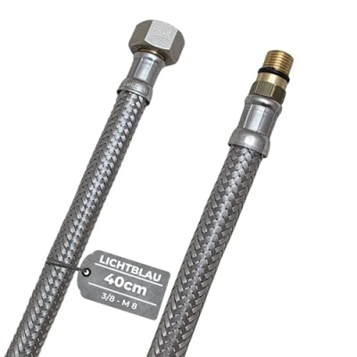 Abbildung von LICHTBLAU Knickfester Edelstahl Schlauch I 40cm 3/8 Zoll auf M8 kurz geeignet für Trinkwasser Wasserhahn Eckventil Panzerschlauch Küchenarmatur