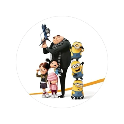 Abbildung von Tortenaufleger Minions mit Gru, Agnes, Margo, Edith, rund 20cm Fondantpapier PREMIUM