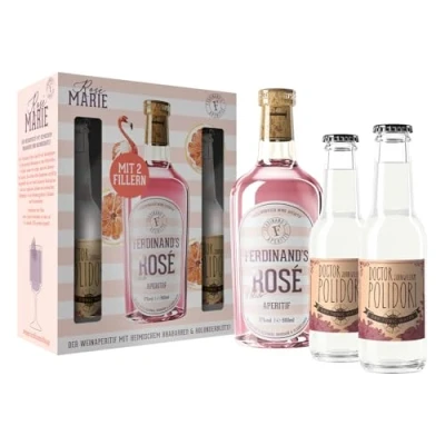 Abbildung von Ferdinand&#039;s Rosé Aperitif Perfektes Sommergetränk Mit Rhabarber und Holunderblüte Doctor Polidori Dry Tonic Water 500ml + 2 x 200ml 17% vol.