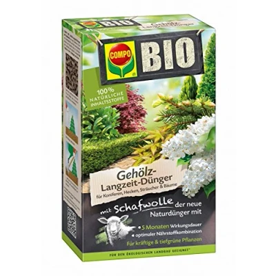 Abbildung von COMPO BIO Gehölz Langzeit Dünger mit Schafwolle für Koniferen, Hecken, Sträucher &amp; Bäume, 5 Monate Langzeitwirkung, 2 kg, Braun