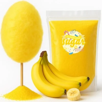 Abbildung von Zuckerwatte Zucker mit Geschmack Banane Gelb farbiger Aromazucker 100g für die Zuckerwattemaschine