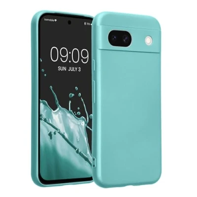 Abbildung von kwmobile Handyhülle kompatibel mit Google Pixel 8a Hülle weiche Silikon Case metallisch schimmernd in Metallic Mintgrün