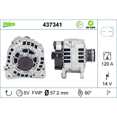 Abbildung von VALEO 437341 Lichtmaschine 14V 120A VOLKSWAGEN: Passat B5 GP Variant, Golf 4 Schrägheck, Polo IV AUDI: A3 A6 C5 Avant