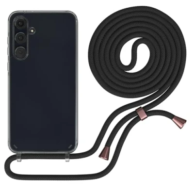 Abbildung von EAZY CASE Handykette kompatibel mit Samsung Galaxy A55 Kette zum Umhängen für Hülle Band aus Silikon stoßfeste transparente Handyhülle als Fallschutz in Clips Rose