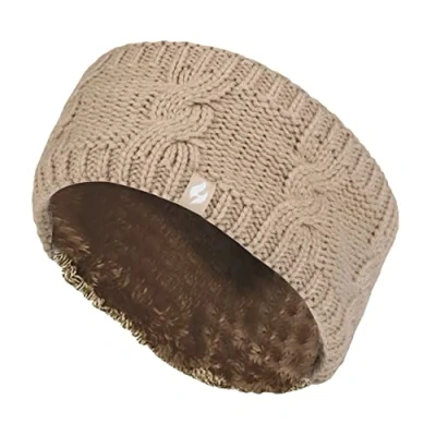 Abbildung von Heat Holders Damen Stirnband mit dickem Zopfmuster, Fleece gefüttert, für den Winter, leer, Totenkopf, Ohrenwärmer (Einheitsgröße, Beige)