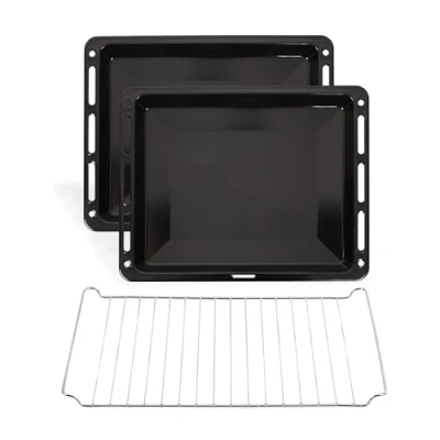 Abbildung von ICQN 460 x 370 30 mm Backblech Set mit Gitter, 2x Emaillierte Fettpfanne und 1x Gitter für Backofen, Kratzfest &amp; Rosfrei, 46 37 cm