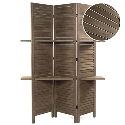 Abbildung von DESIGN DELIGHTS Holz RAUMTEILER Cottage II 3 teilig, 170x120 cm, Paravent mit Regalböden, Faltbarer Raumtrenner, Trennwand, Sichtschutz Ablage Farbe: braun