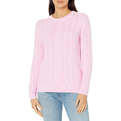 Abbildung von Amazon Essentials Damen Fisherman Cable Langarm Pullover mit Rundhalsausschnitt (in Übergröße erhältlich), Hellrosa, XS