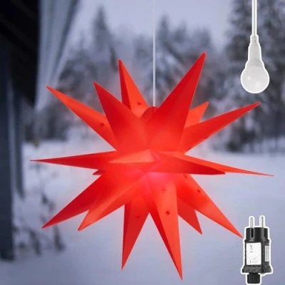 Abbildung von SALCAR 60cm 3D Leuchtstern Außen Weihnachten, LED Weihnachtsstern Beleuchtet Fenster, Adventsstern Innen Weihnachtsdeko Hängend, Rot