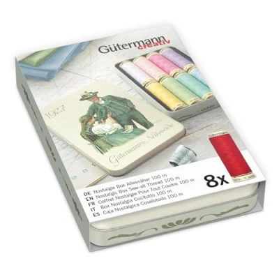 Abbildung von Nähgarn Gütermann Nostalgie Box Allesnäher Pastellfarben (8 Farben/ 100 m), St), farb , koch und lichtecht
