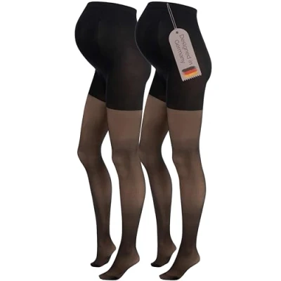 Abbildung von Herzmutter Umstandsstrumpfhose 20DEN transparent matte soft Schwangerschaftsstrumpfhose Hautfarben Beige Schwarz 1er &amp; 2er Set 1220 (S M, Schwarz, 2x)