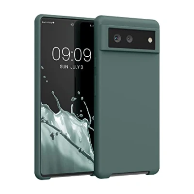 Abbildung von kwmobile Hülle kompatibel mit Google Pixel 6 Silikon Handy Case Handyhülle weiche Oberfläche kabelloses Laden Blaugrün