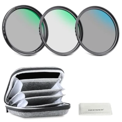 Abbildung von NEEWER 95mm UV CPL ND Objektiv Filter Set mit Hartschalen Aufbewahrungskoffer, mehrfach beschichtetes optisches Glas, Alu Rahmen, + Zirkular Polfilter(CPL) Graufilter(ND4) für Kameraobjektiv