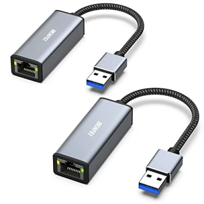 Abbildung von BENFEI USB Ethernet Adapter 1000Mbps, 2 Stück auf RJ45 Gigabit LAN Netzwerkadapter Kompatibel für MacBook Surface Pro Notebook PC mit Windows 11/10/8.1/8/7/XP/Vista, Mac OS