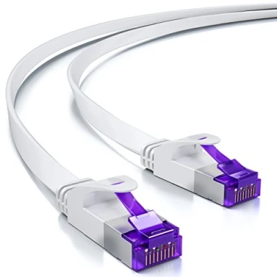 Abbildung von deleyCON 3,0m Flaches Cat7 Netzwerkkabel (Cat 7 mit 10 Gbit/s) Gigabit LAN RJ45 Ethernet Patchkabel Verlegekabel Flach für Internet Switch Router Modem Patchpanel Weiß