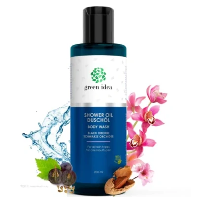 Abbildung von green idea duschöl Schwarze Orchidee naturkosmetik sehr trockene haut VEGAN, SLES frei, frei von Konservierungsstoffen 200ml
