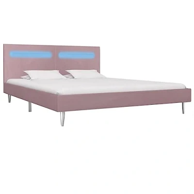 Abbildung von vidaXL Polsterbett mit LED Klassisch Stoffbett Ehebett Bett Doppelbett Bettgestell Bettrahmen Lattenrost Schlafzimmerbett Rosa Stoff 180x200cm