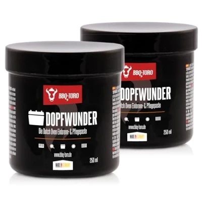 Abbildung von BBQ Toro DOPFWUNDER Die Dutch Oven Einbrenn &amp; Pflegepaste 2X 250 ml Paste für Pflege von Gusseisen Grillzubehör Einbrennpaste auch Grillrost, Grillplatte, Grillpfanne und mehr