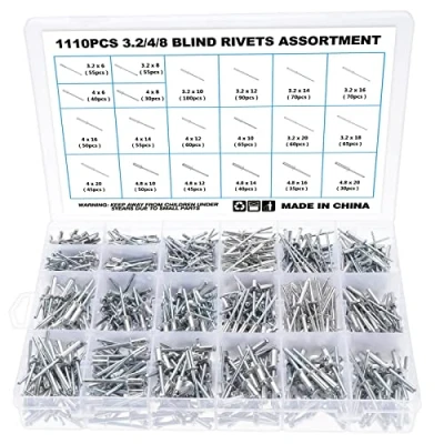 Abbildung von Gueenky 1110 Stück Aluminium Nieten 3,2/4/4,8 mm, 20 Größen Blindnieten Set Popnieten Sortiment mit Aufbewahrungsbox für Metall Holz Kunststoff