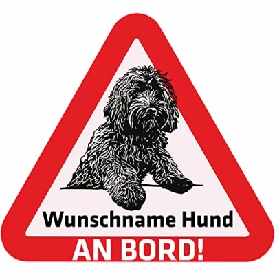 Abbildung von Indigos UG Namensaufkleber Hund Labradoodle Aufkleber mit Namen &amp; Wunschtext individuell personalisiert Auto Motorrad LKW