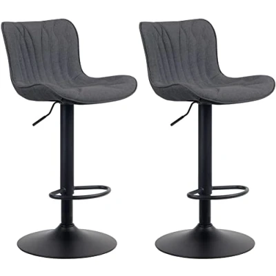 Abbildung von CLP 2er Set Barhocker Linus Höhenverstellbare Barstühle 360 Drehstühle Mit Rückenlehne Für Küche Und Bistro, Farbe:schwarz, Material:Stoff
