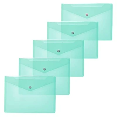 Abbildung von HERMA 20060 Dokumententaschen A5 transparent türkis, 5 Stück, kleine Sichttaschen Umschläge mit Druckknopf, Briefumschläge aus Plastik für Schule, Uni, Büro, Reise