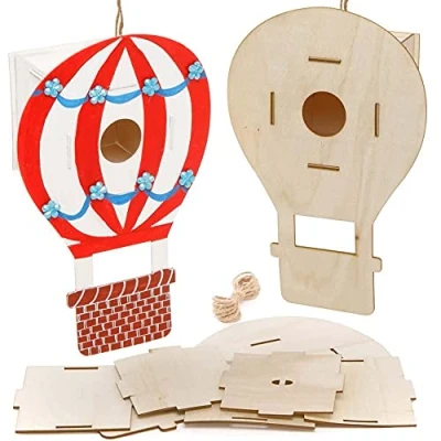 Abbildung von Baker Ross FE377 Vogelhaus Set aus Holz, Heißluftballon Vogelhäuser zum Bemalen und Dekorieren für Kinder, Holzhandwerk, Kunst Handwerksprojekte oder Gartenprojekte, 2 Stück