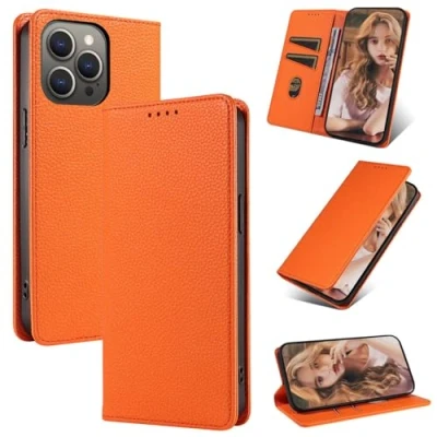 Abbildung von Beajew Handyhülle für Xiaomi Poco X3/Poco X3 NFC/Poco Pro Hülle, Premium Leder Klapphülle [RFID Kartenschlitzen][Magnetverschluss][Standfunktion] kompatibel mit Pro, Orange
