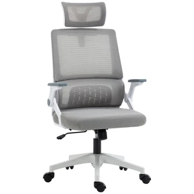 Abbildung von Bürostuhl Ergonomisch, Schreibtischstuhl mit Verstellbar Kopfstütze Mesh, Grau