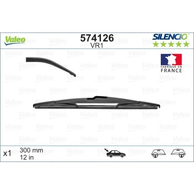 Abbildung von Scheibenwischer Valeo Silencio, Silencio Rear 574126 300mm hinten Standard TOYOTA: Yaris I Schrägheck, Aygo, CITROËN: C1 I, RENAULT: TWINGO 1