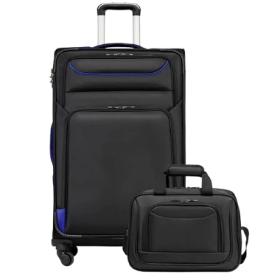 Abbildung von COOLIFE Koffer Trolley Reisekoffer von 4 Rollen Stoffkoffer Handgepäck TSA Schloss Der Enthält 1 Große Umhängetasche (Großer Set 2tlg, schwarz+blau)