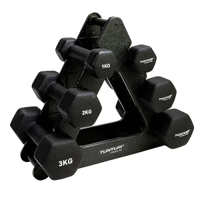 Abbildung von 6er Set Kurzhanteln mit Rack Hantelset je 2 x 1 kg. 2kg. 3 kg