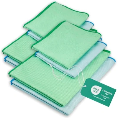 Abbildung von ELEXACLEAN Fenstertuch streifenfrei Scheibentuch Mikrofasertuch (Mikrofaser, Set, 8 tlg., 60x40cm &amp; 40x30cm, grün/blau, ohne Chemie nur mit Wasser)