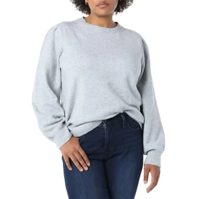 Abbildung von Amazon Essentials Damen Soft Touch Pullover mit plissierter Schulter und Rundhalsausschnitt, Grau Meliert, L