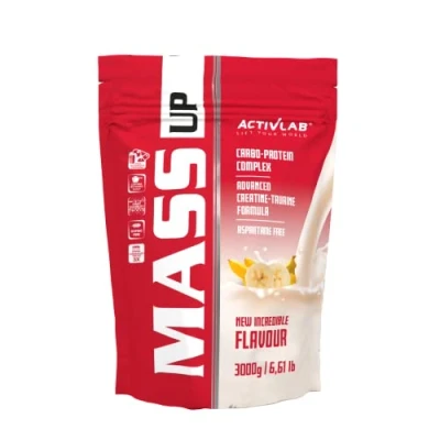 Abbildung von Activlab Mass UP 3kg Hochkalorisches Weight Gainer Protein Pulver mit Whey Protein, Kreatin und Taurin Bananengeschmack für den Aufbau von Muskelmasse Kraft Massive Stärke