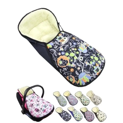 Abbildung von Fußsack für Babyschale [Winterfußsack] Kinderautositz kompatibel mit Maxi Cosi Babyschalen Gruppe 0+ Lammwolle Sitzauflage verstellbar (Eule 8)
