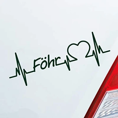 Abbildung von Hellweg Druckerei Föhr Herz Puls Insel Island Nordsee Liebe Love Auto Aufkleber Sticker Heckscheibenaufkleber