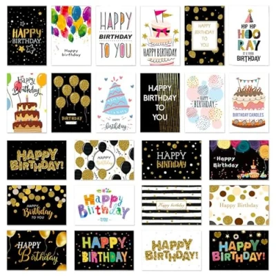 Abbildung von Zyluniy 24 Stück Geburtstagskarten Set mit Umschlag, Geburtstagskarte Klappkarten Grußkarten Geburtstag Glückwunschkarte Birthday Card Briefumschläge Postkarten für Freunde Familie