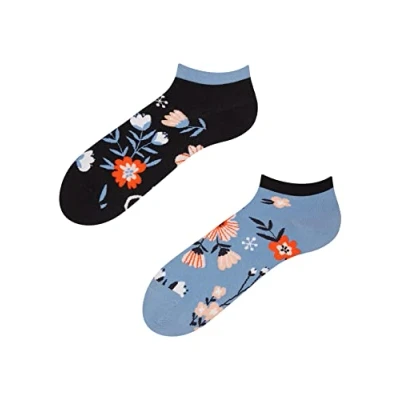 Abbildung von Dedoles Sneaker Socken Low Cut Füßlinge Unisex Damen Herren Baumwolle lustiges Design Geschenk links rechts verschieden, Farbe Blau, Motiv Wiesenstimmung, Gr. 39 42