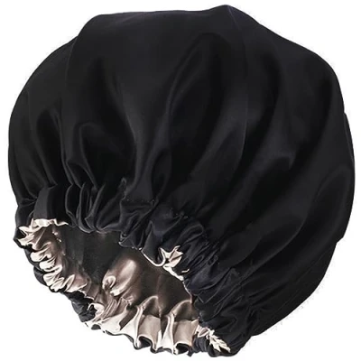 Abbildung von LABUYI 1 Stück Silk Bonnet,Satin Haarhaube,Seidenhaube zum Schlafen,Haarhaube für Die Nacht,Bonnet Sleep Cap,Haube Haare,Satin Bonnet,für Damen und Mädchen,Wendehut,Einstellbar (Schwarz)
