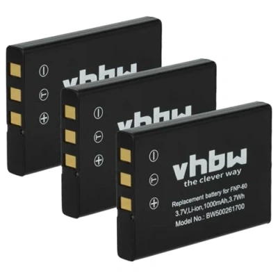 Abbildung von vhbw 3X Akku kompatibel mit Casio QV R Serie R3, R4 Kamera (1000 mAh, 3,6 V, Li Ion)