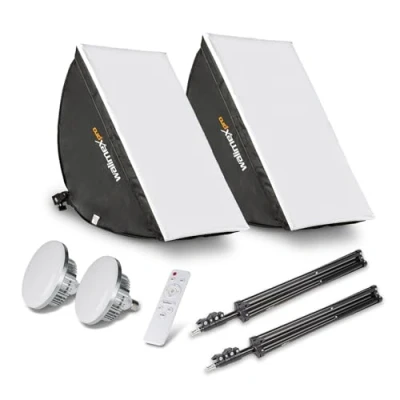 Abbildung von Walimex pro 2X Softbox 40x60cm 60W Bi Color LED I leistungsstarkes Dauerlicht inkl. Stativ, Diffusor &amp; Fernbedienung Farbtemperatur 3.000 6.000 K Für Profi Fotos Videos CRI 95+