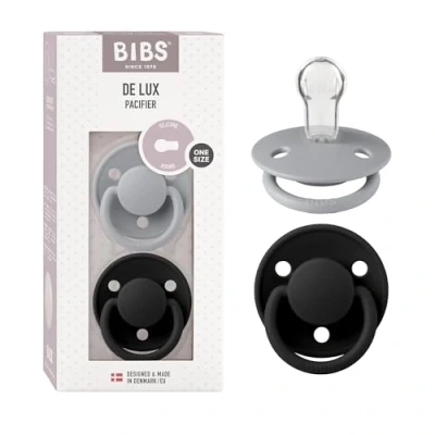 Abbildung von BIBS De Lux Schnuller 2er Pack, BPA frei, Kirschform Nippel. Silikon, Hergestellt in Dänemark. 0 36 Monate (2er Pack), Cloud/Black