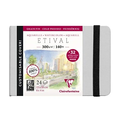 Abbildung von Clairefontaine 975444C Skizzenbuch mit Fadenbindung Etival feine Körnung, 24 Blatt Zeichenpapier 10x15 cm 300g + 32 Visitenkarten mikroperforiert