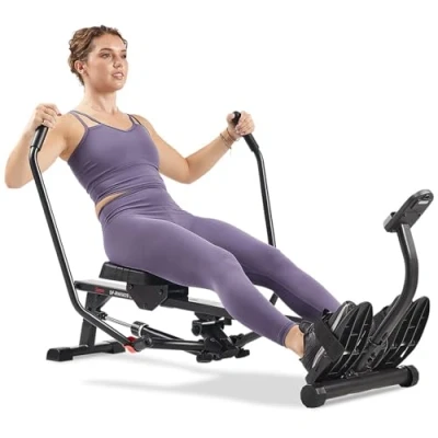 Abbildung von Sunny Health &amp; Fitness Intelligentes, kompaktes Full Motion Rudergerät, Ganzkörpertraining, schonende, extralange Schiene, Tragfähigkeit 159 kg SF RW5639SMART