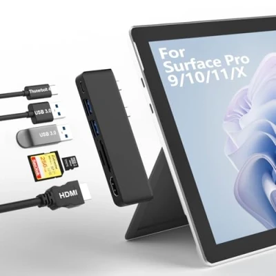 Abbildung von Surface Pro 9/10/11/X Zubehör, Docking Station mit 4K HDMI, USB C Thunerbolt 4 (Display+Daten+PD Aufladen), 2 3.0, SD/TF Kartenleser für
