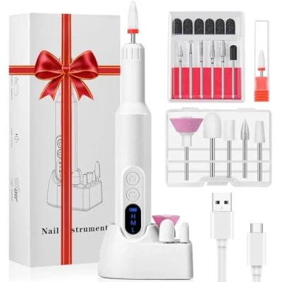 Abbildung von Diboniur Nagelfräser, 12 in 1 Maniküre set Elektrisch mit LED Display, 18000 u/min USB Wiederaufladbare Elektrische Nagelfeile, Electric Nail File 3 Geschwindigkeitsstufen einstellbar